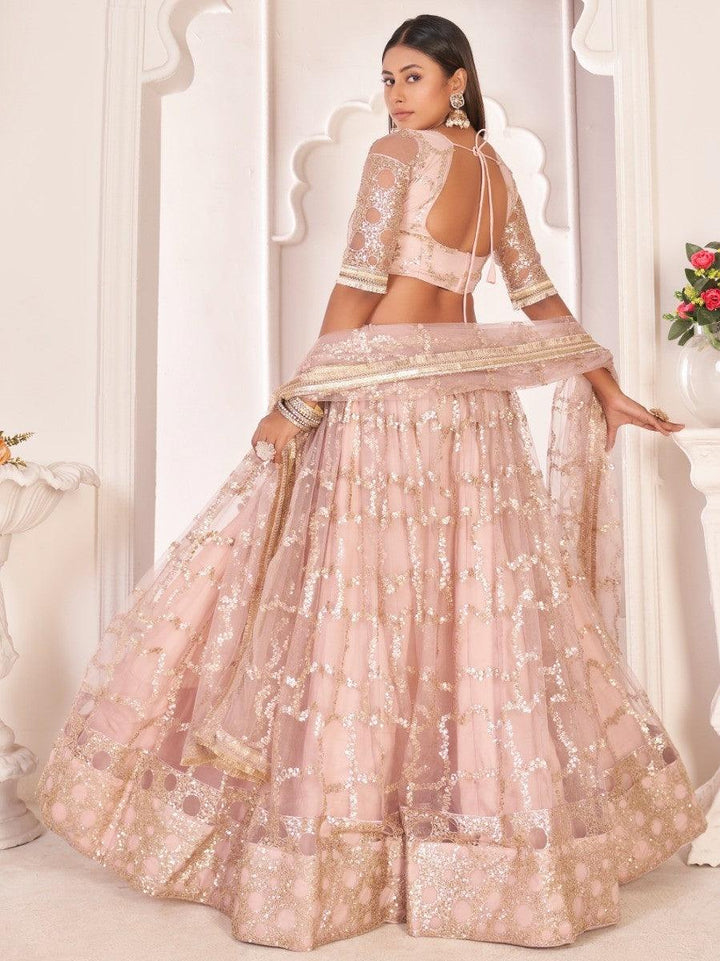 Awesome Light Pink Thread Embroidered Butterfly Net Lehenga Choli