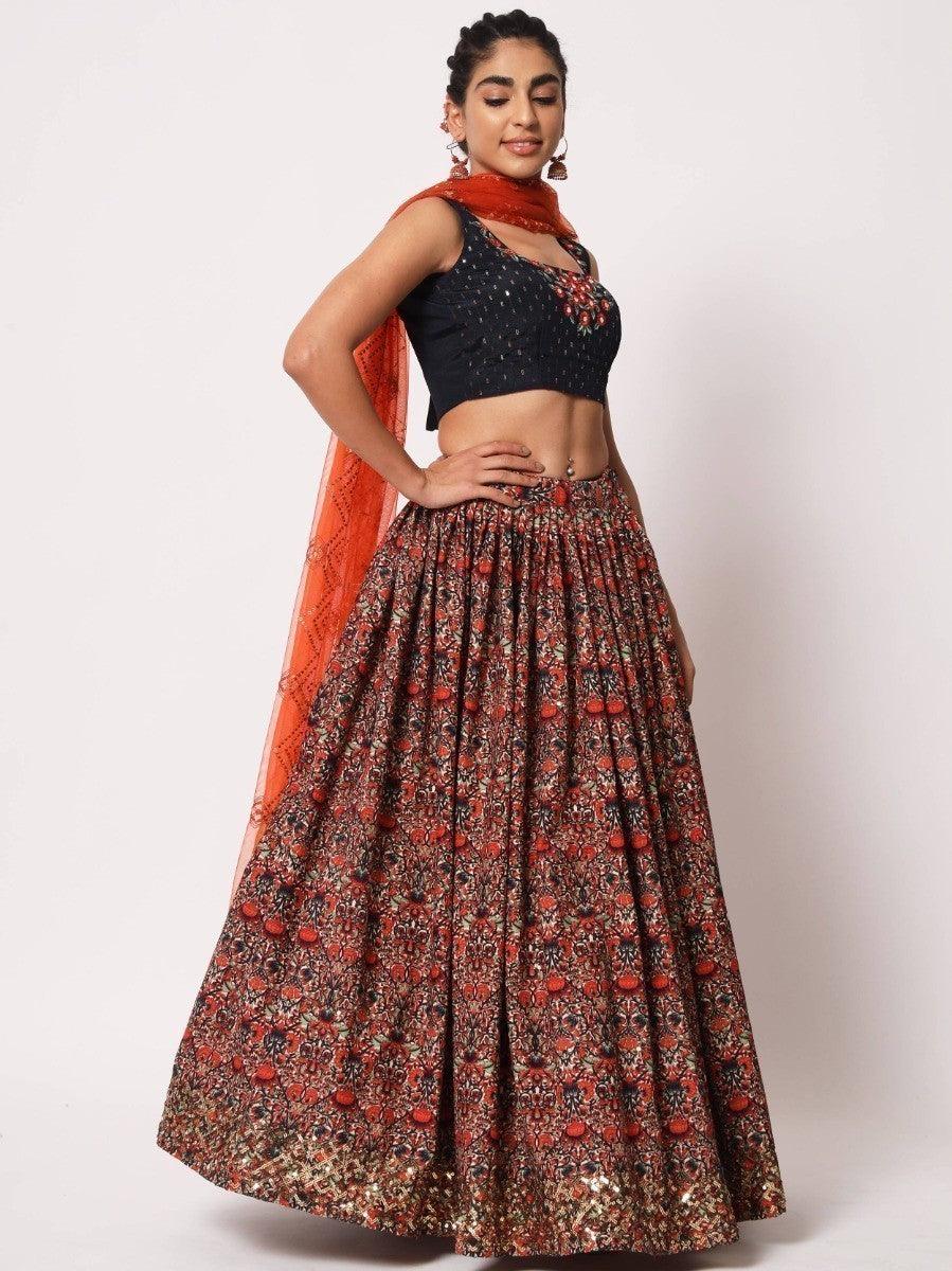 Multi-Color Digital Printed Art Silk Lehenga Choli