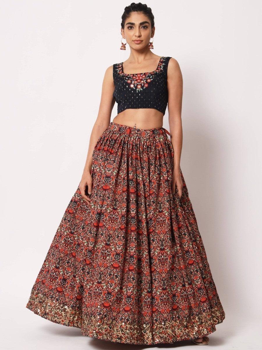 Multi-Color Digital Printed Art Silk Lehenga Choli