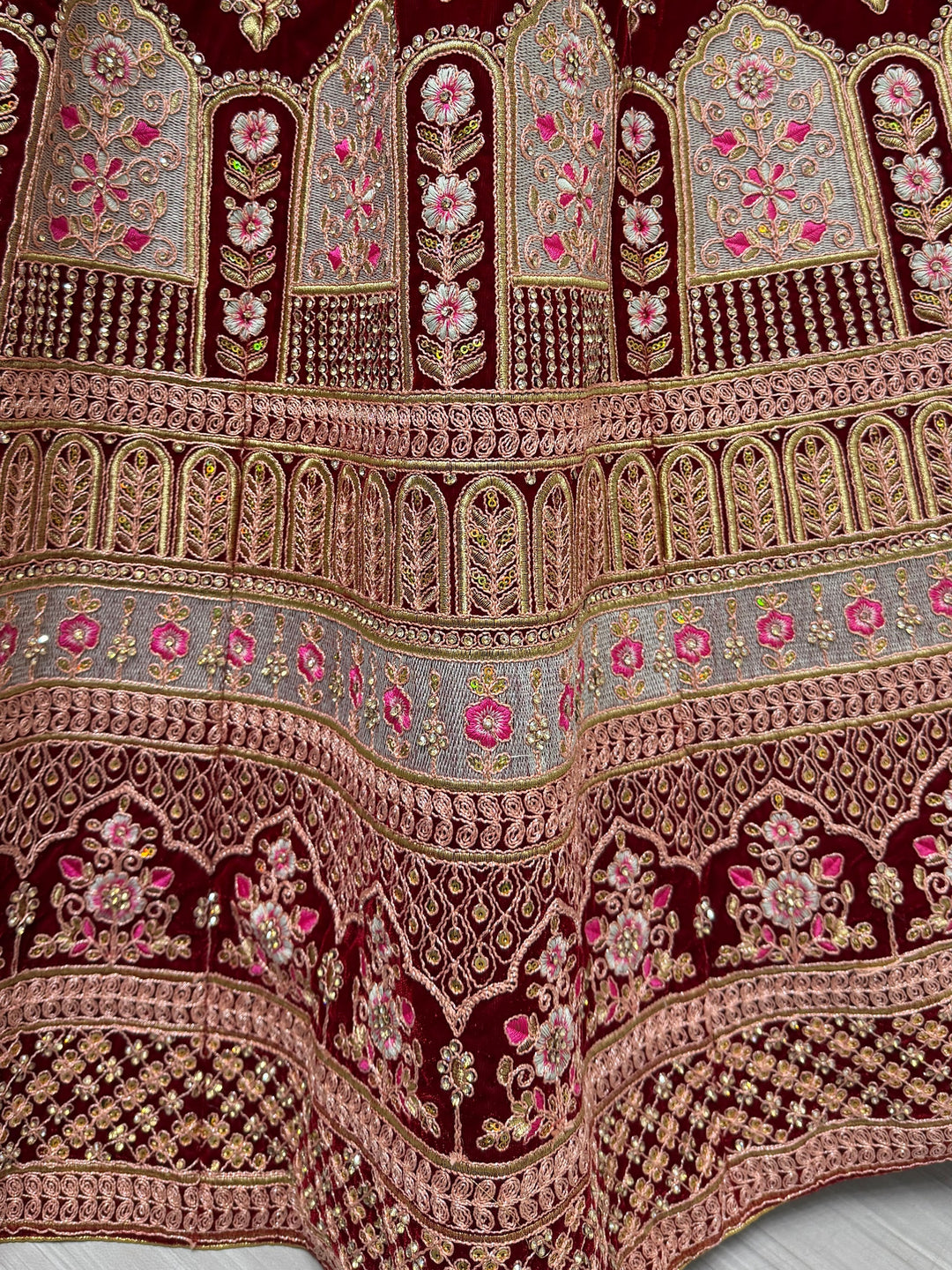 Red Embroidered Velvet Bridal Lehenga Choli