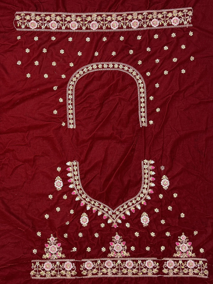 Red Embroidered Velvet Bridal Lehenga Choli