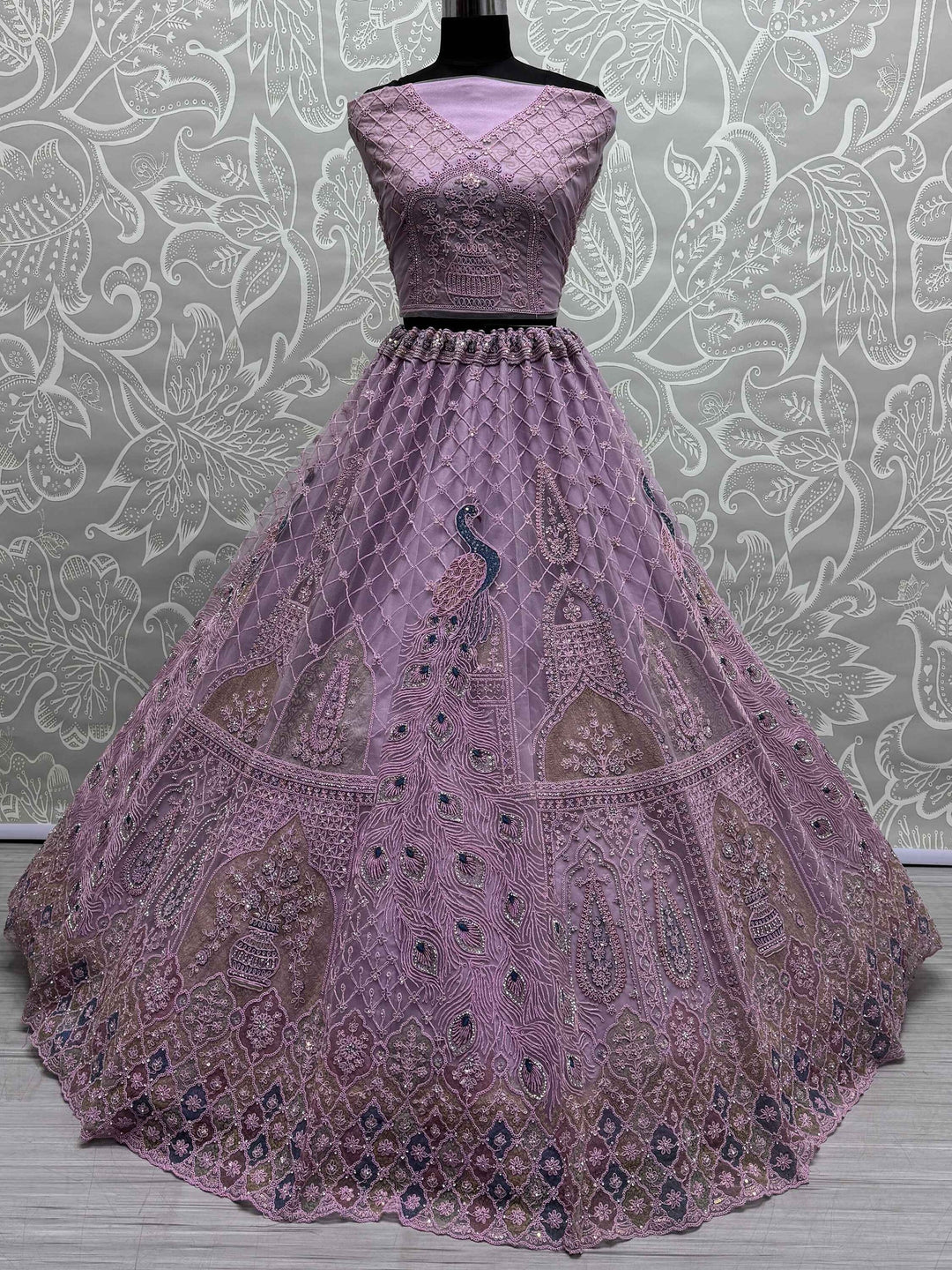 Purple Multi-Thread Work Net Designer Lehenga Choli
