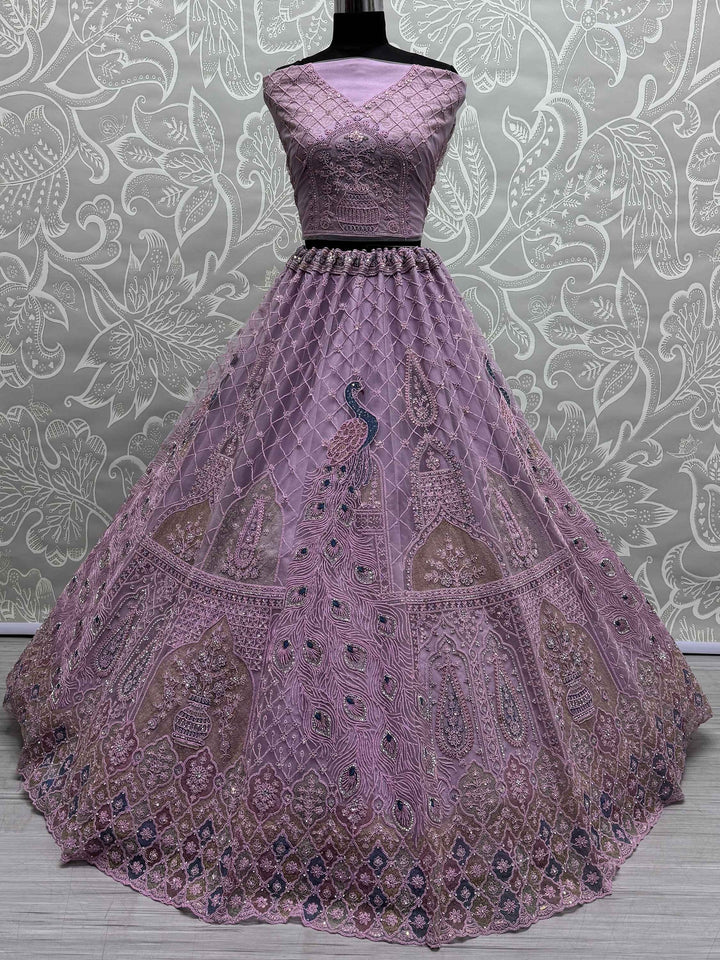 Purple Multi-Thread Work Net Designer Lehenga Choli