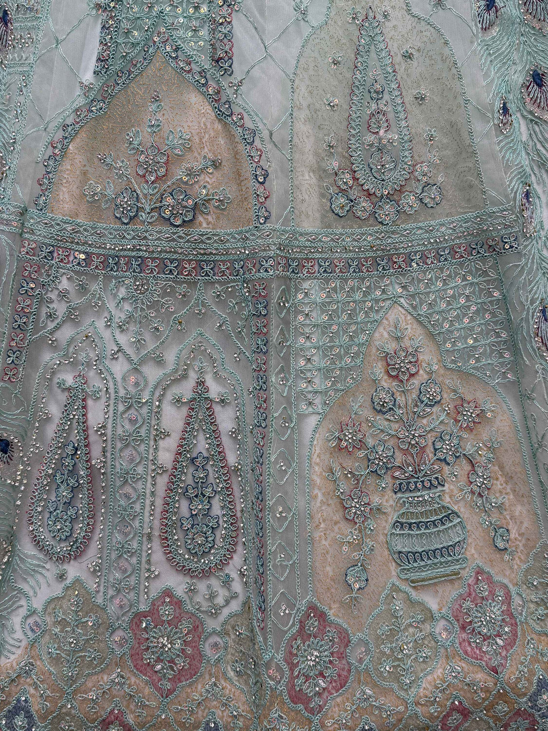 Sea Green Multi-Thread Work Net Lehenga Choli With Dupatta