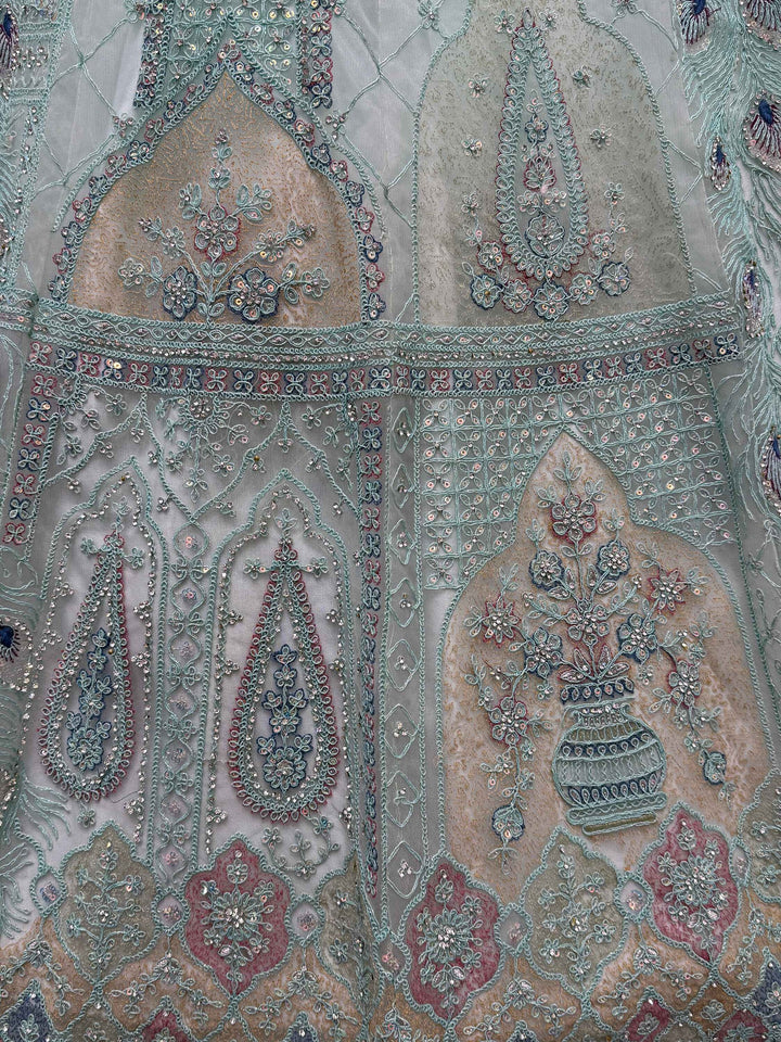 Sea Green Multi-Thread Work Net Lehenga Choli With Dupatta