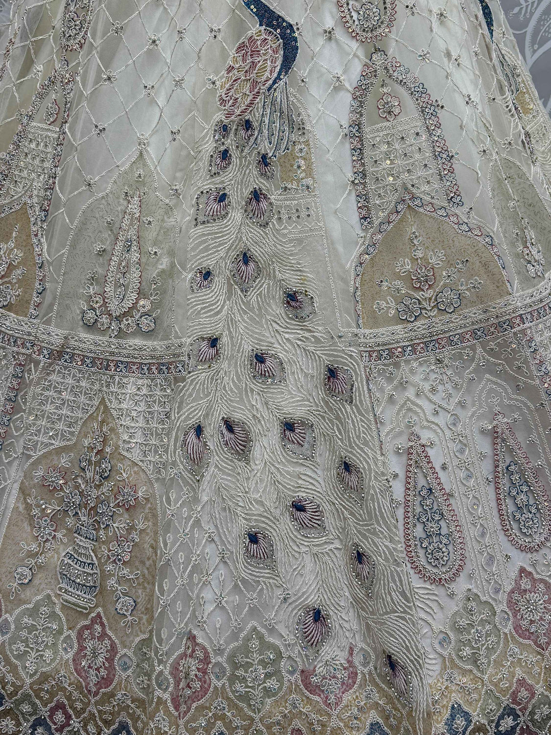 Off-White Sequins Net Wedding Lehenga Choli With Dupatta