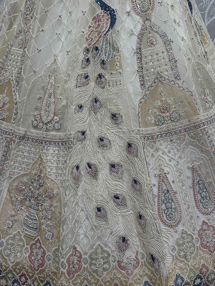 Off-White Sequins Net Wedding Lehenga Choli With Dupatta