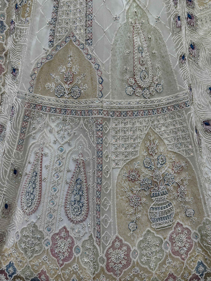 Off-White Sequins Net Wedding Lehenga Choli With Dupatta