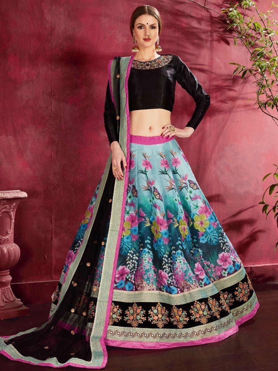 Floral Print Banglori Silk Wedding Wear Lehenga Choli