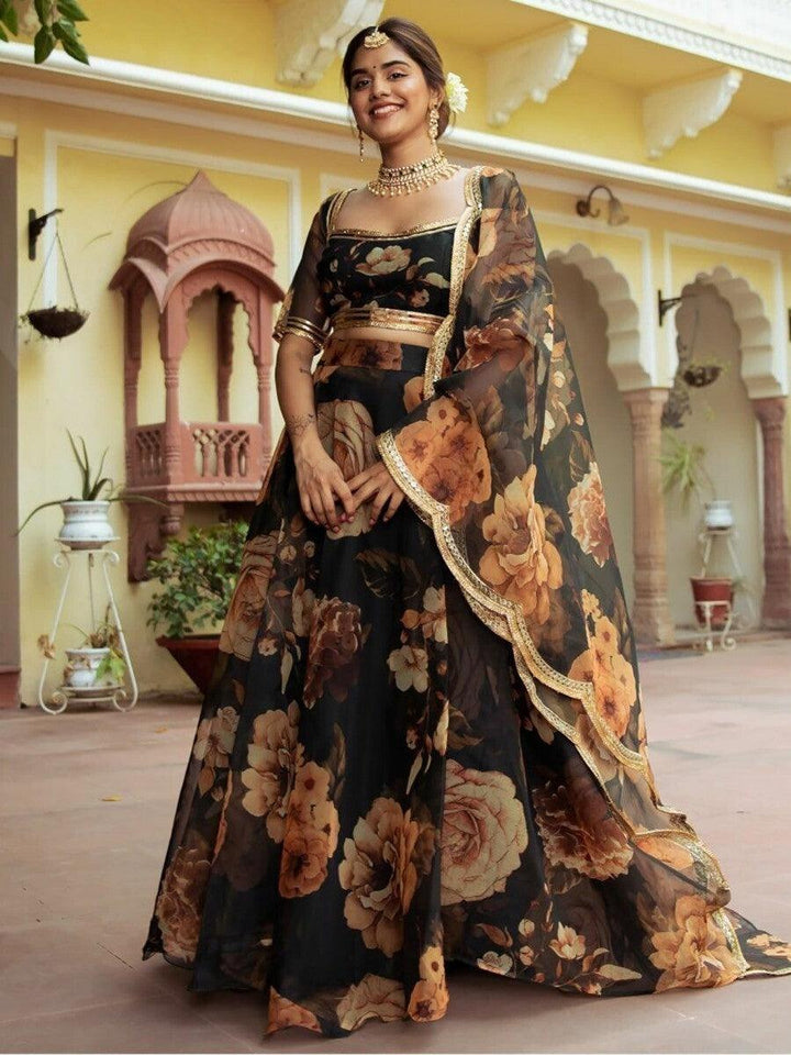 Entertaining Black Printed Semi Stitched Traditional Lehenga Choli