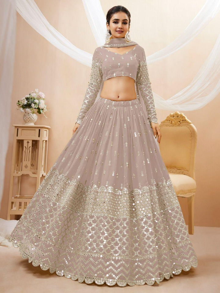 Grey Sequins Georgette Reception Wear Lehenga Choli