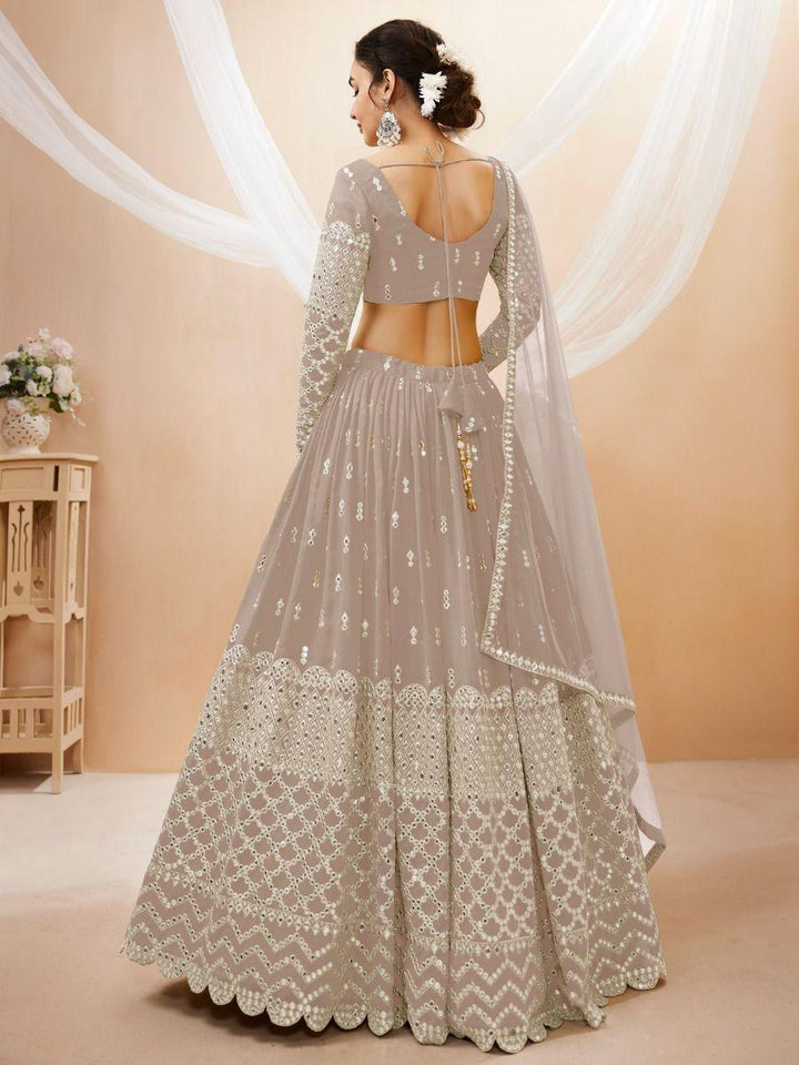 Fascinating Grey Sequins Georgette Reception Wear Lehenga Choli