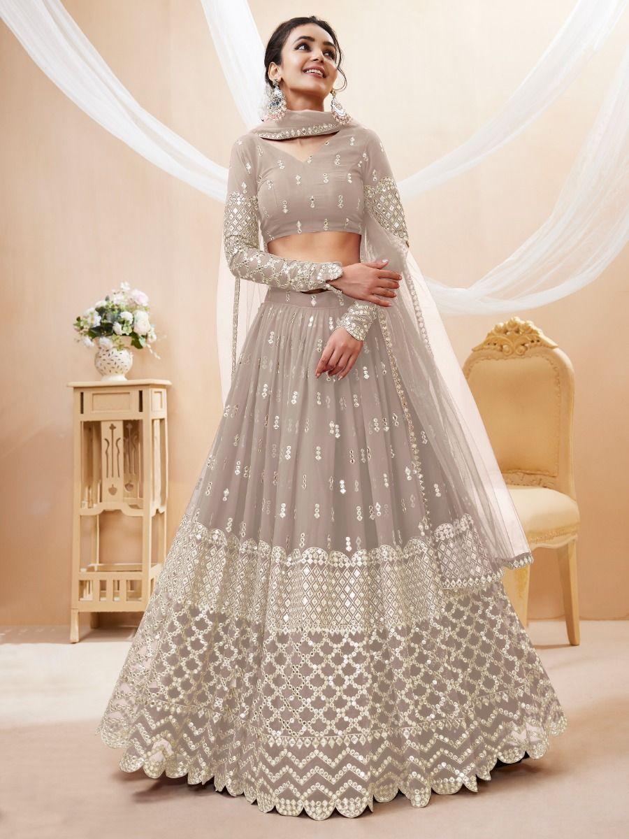 Grey Sequins Georgette Reception Wear Lehenga Choli