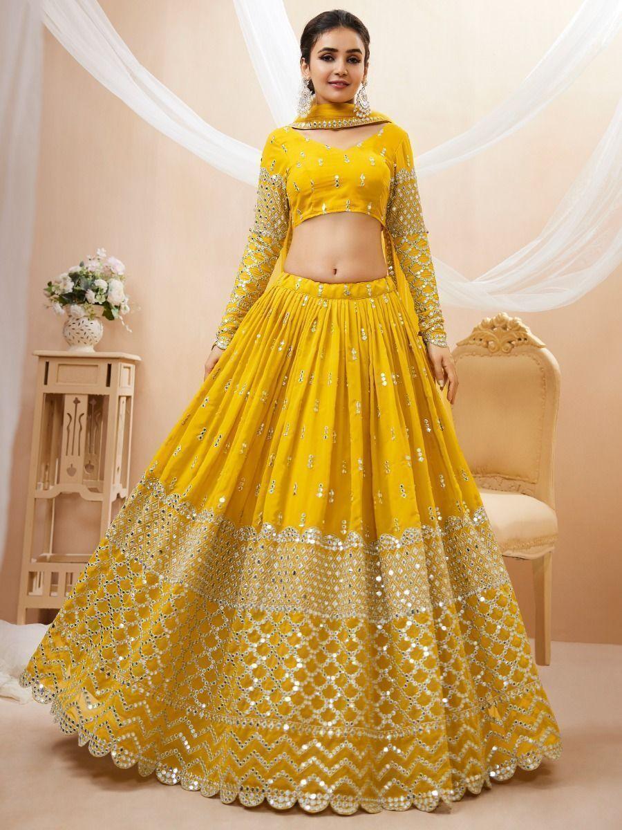 Yellow Sequins Georgette Haldi Wear Lehenga Choli