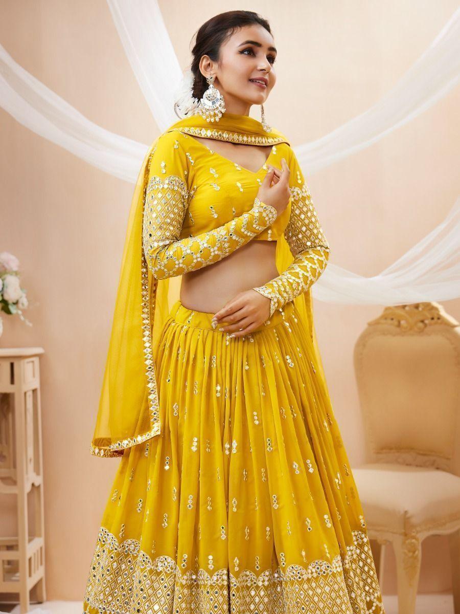 Yellow Sequins Georgette Haldi Wear Lehenga Choli