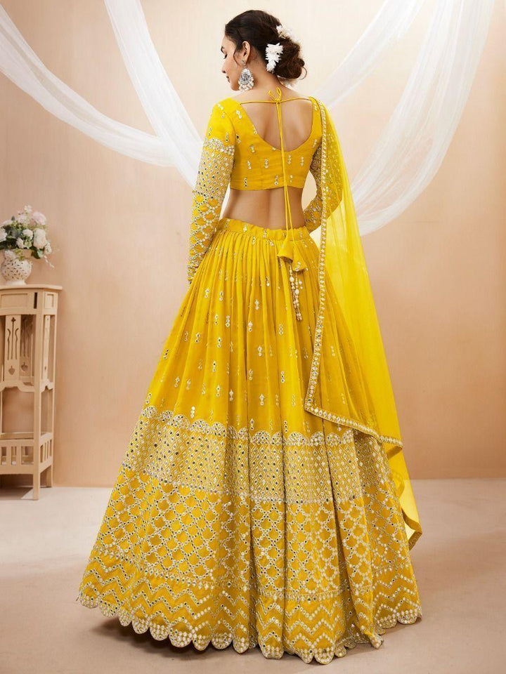 Yellow Sequins Georgette Haldi Wear Lehenga Choli