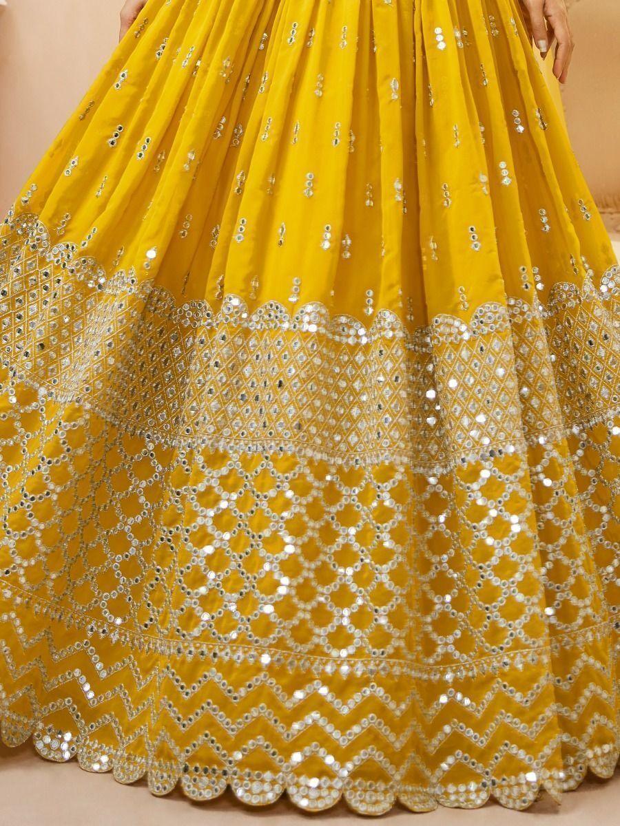 Yellow Sequins Georgette Haldi Wear Lehenga Choli