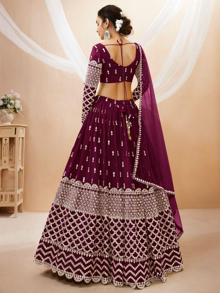 Wine Sequins Georgette Wedding Wear Lehenga Choli