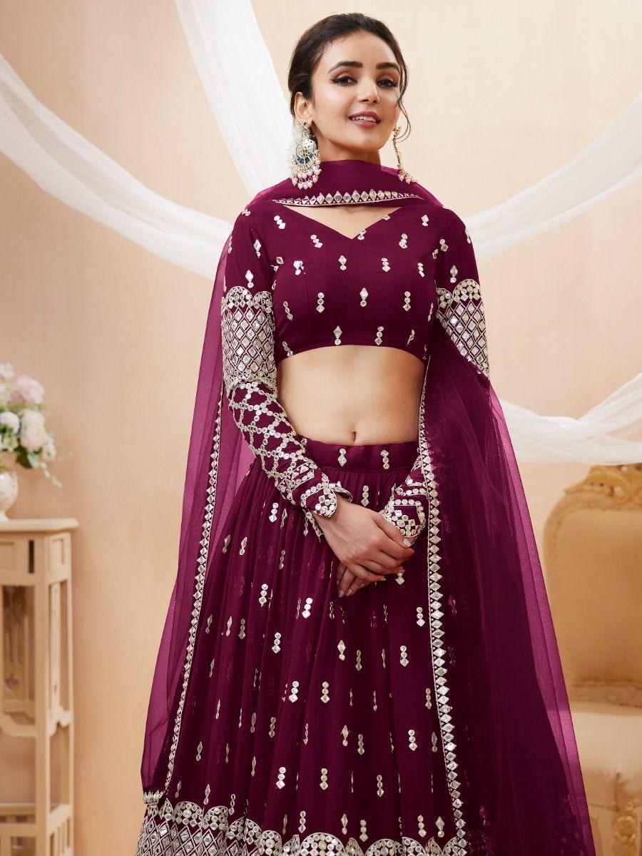Wine Sequins Georgette Wedding Wear Lehenga Choli