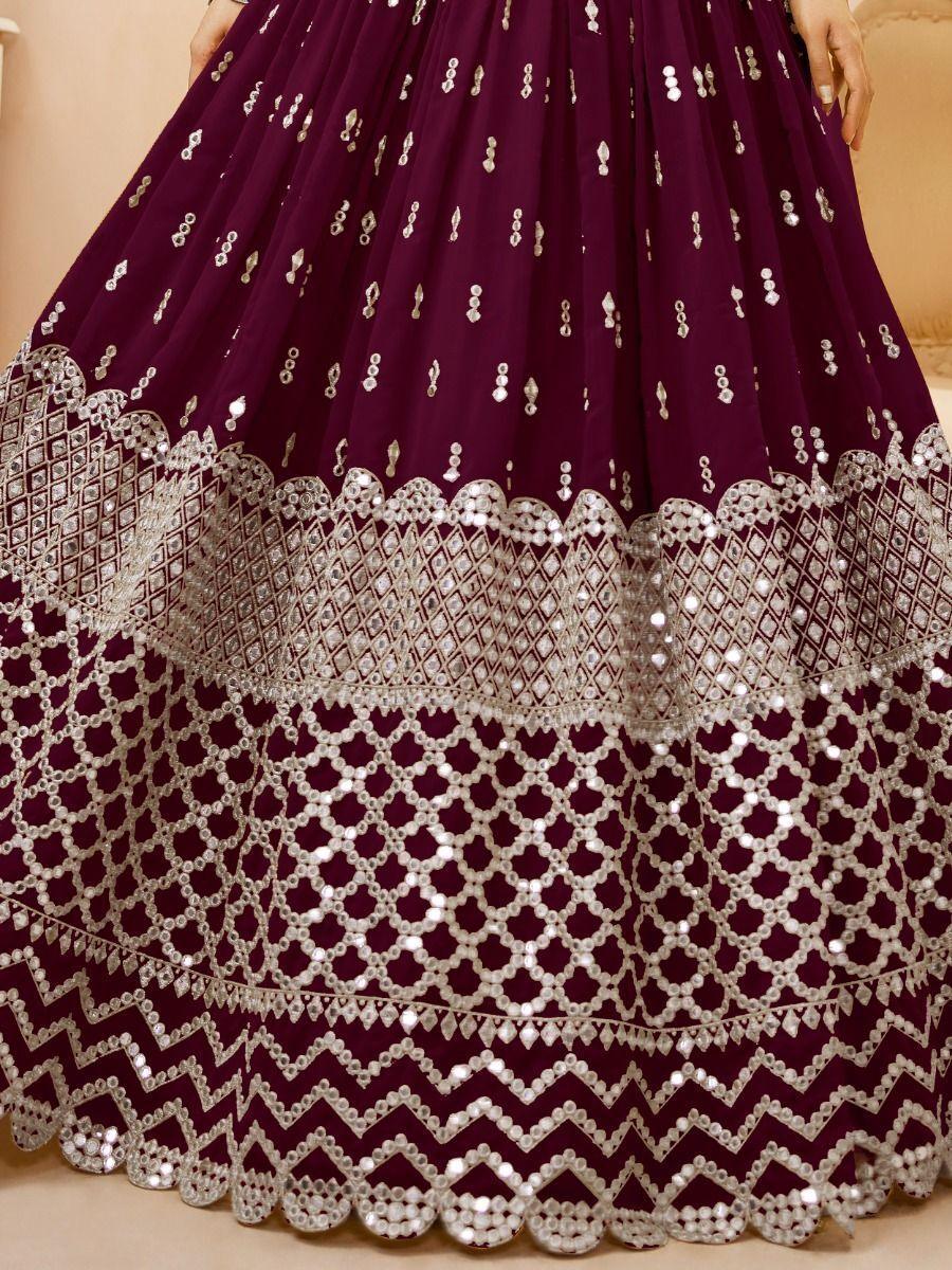 Wine Sequins Georgette Wedding Wear Lehenga Choli