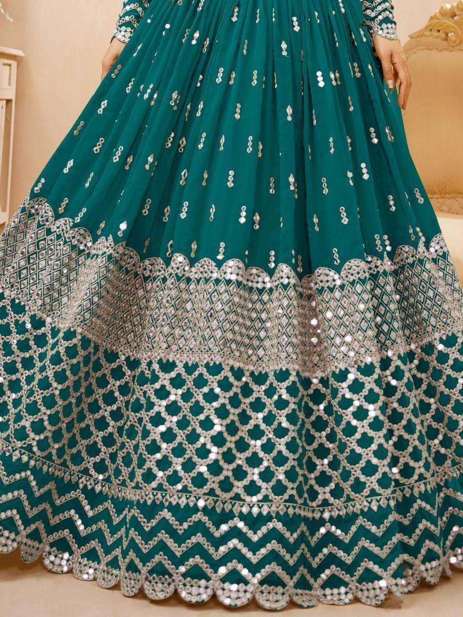 Teal Blue Sequins Georgette Lehenga Choli With Net Dupatta