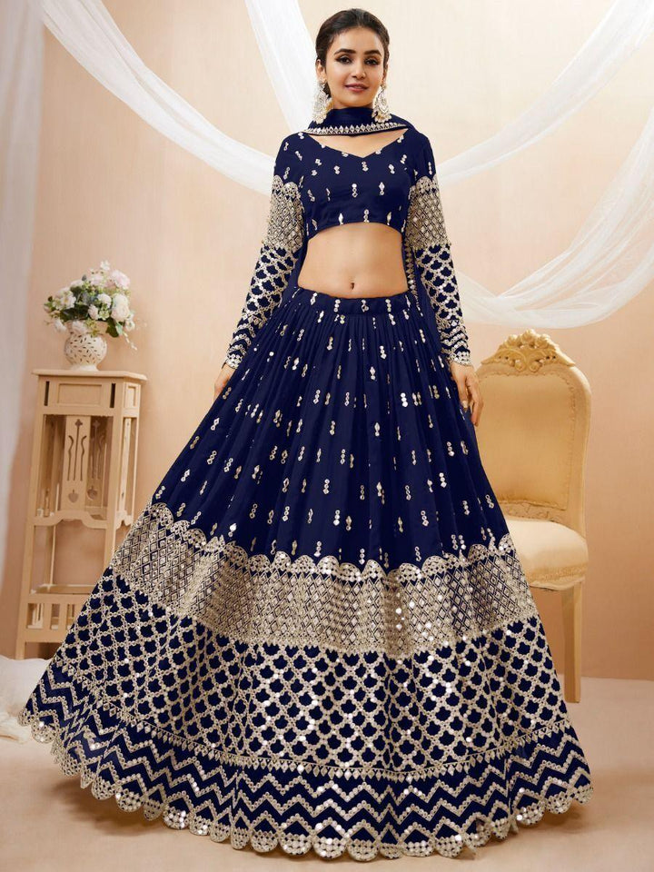 Navy Blue Sequins Georgette Wedding Wear Lehenga Choli