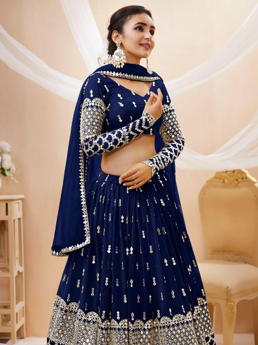 Navy Blue Sequins Georgette Wedding Wear Lehenga Choli