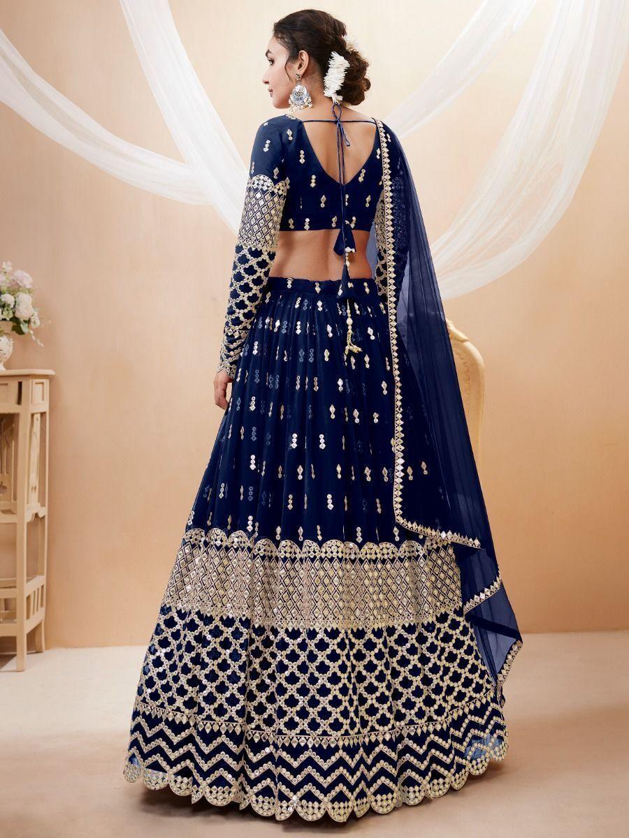 Navy Blue Sequins Georgette Wedding Wear Lehenga Choli