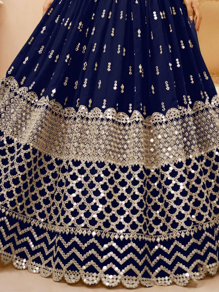Navy Blue Sequins Georgette Wedding Wear Lehenga Choli