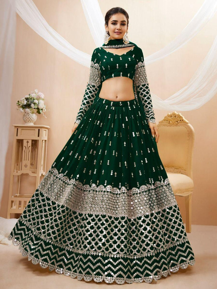 Green Sequins Georgette Mehendi Wear Lehenga Choli