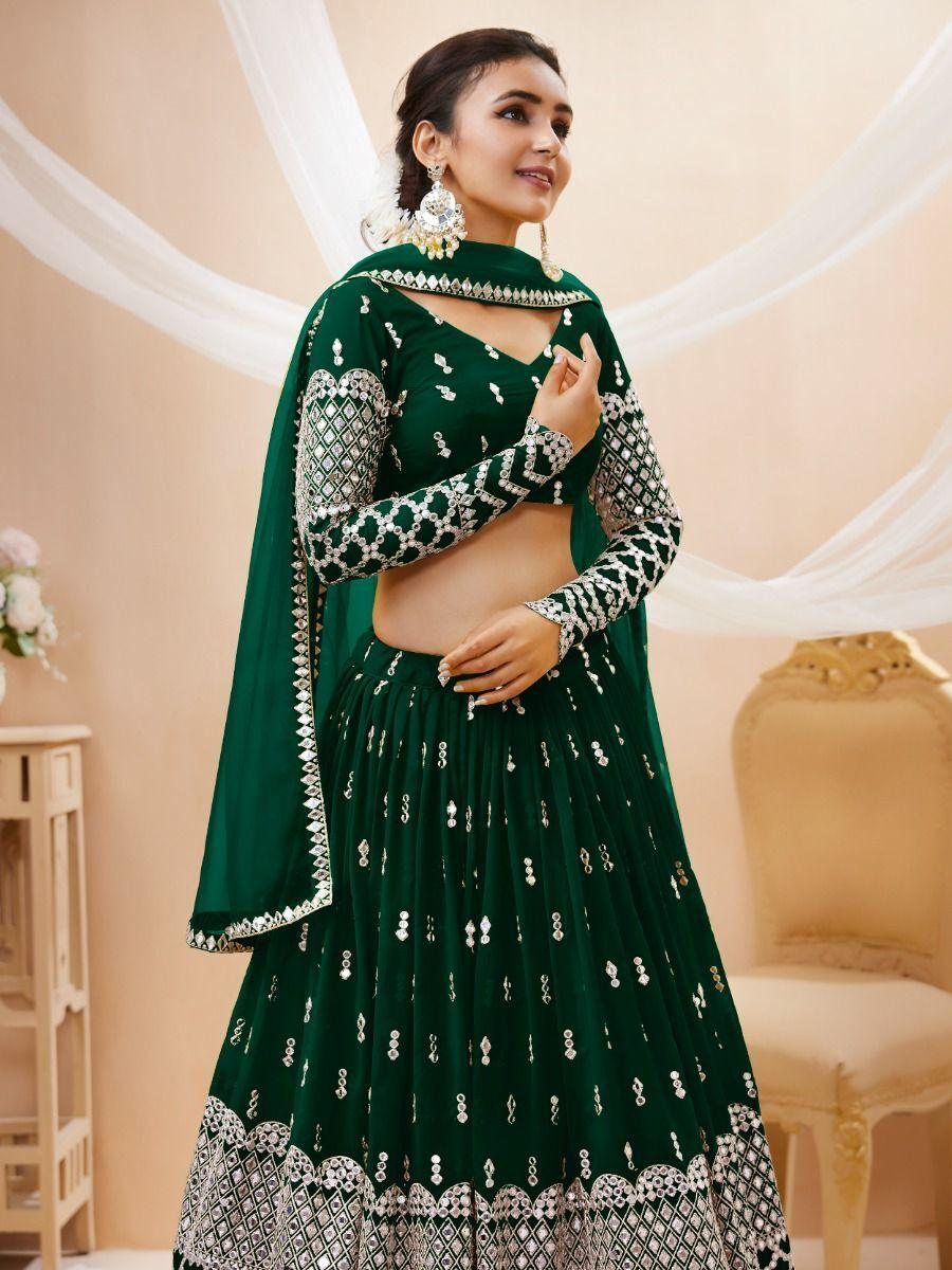 Green Sequins Georgette Mehendi Wear Lehenga Choli