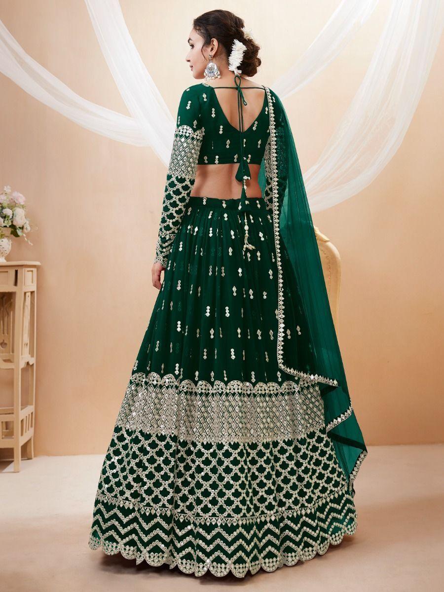 Green Sequins Georgette Mehendi Wear Lehenga Choli
