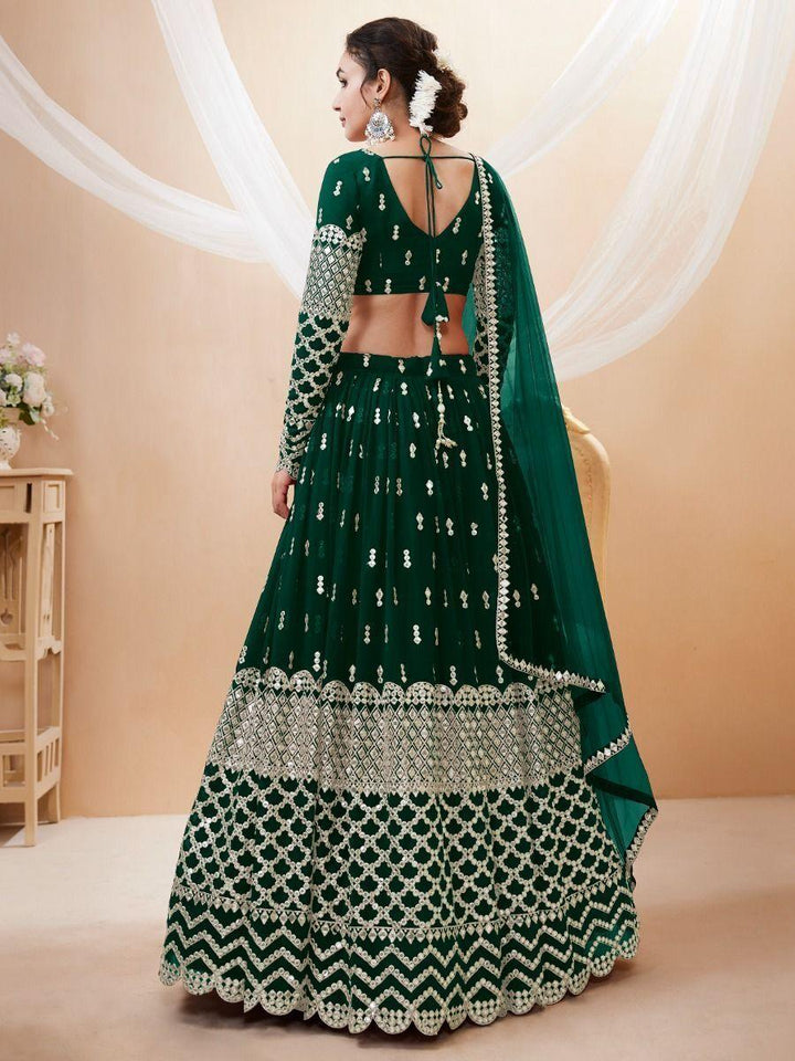 Green Sequins Georgette Mehendi Wear Lehenga Choli