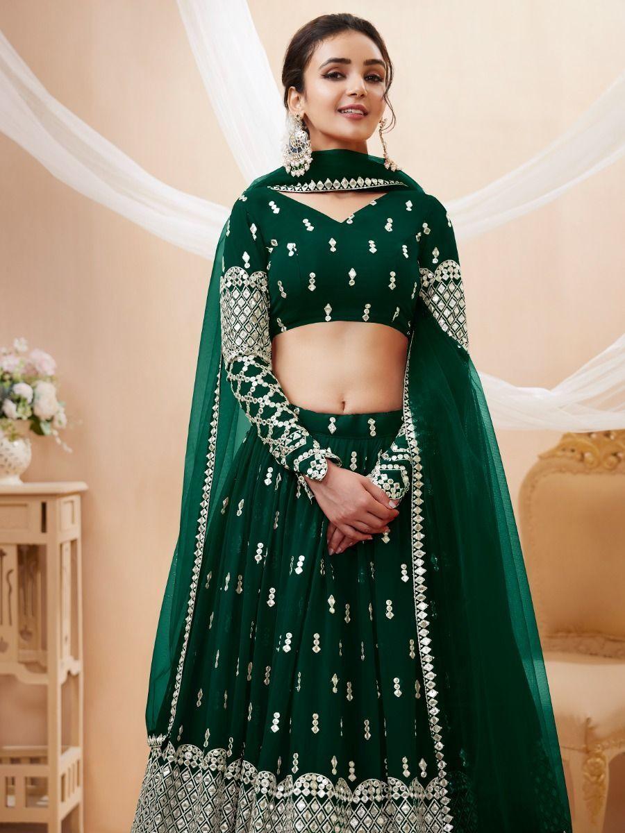 Green Sequins Georgette Mehendi Wear Lehenga Choli