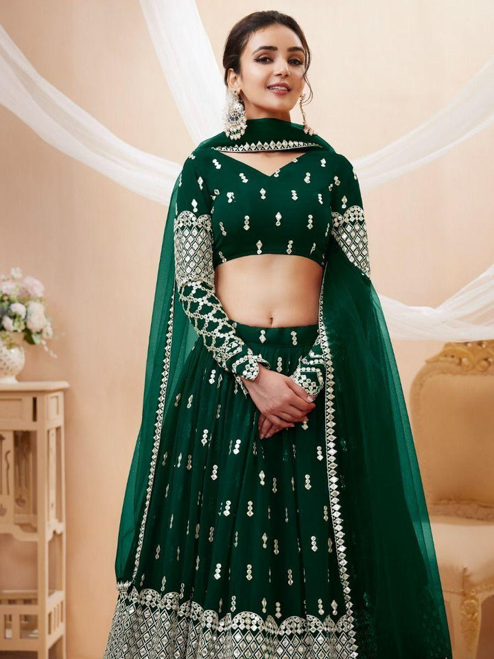 Green Sequins Georgette Mehendi Wear Lehenga Choli