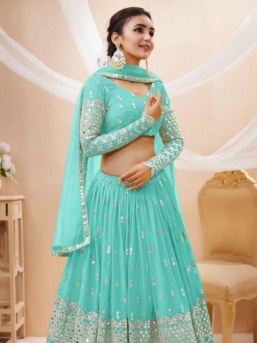Sky Blue Sequins Georgette Engagement Wear Lehenga Choli