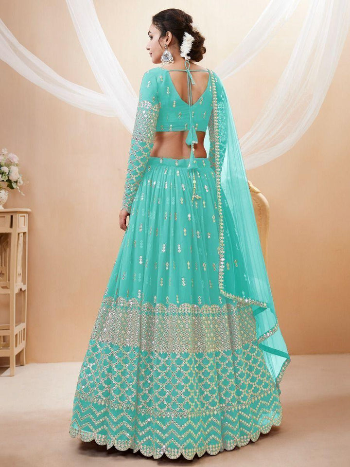 Sky Blue Sequins Georgette Engagement Wear Lehenga Choli