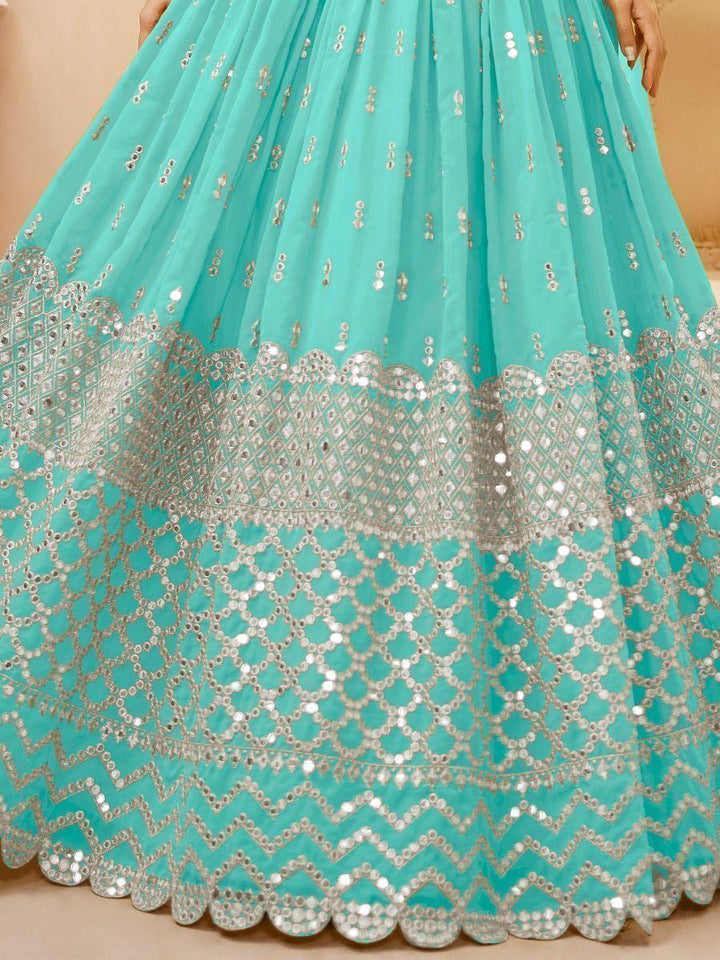 Sky Blue Sequins Georgette Engagement Wear Lehenga Choli