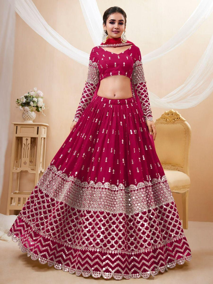 Hot Pink Sequins Georgette Wedding Wear Lehenga Choli