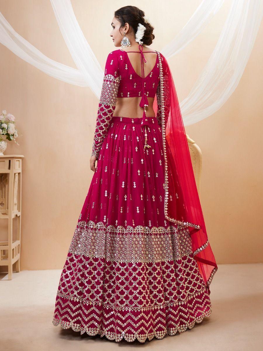 Hot Pink Sequins Georgette Wedding Wear Lehenga Choli
