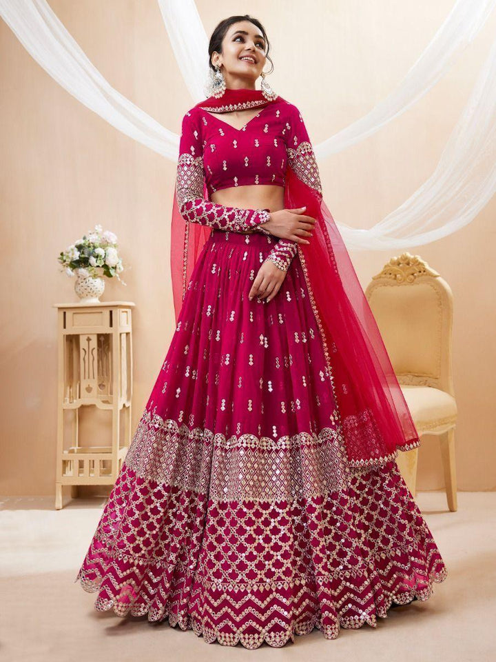 Hot Pink Sequins Georgette Wedding Wear Lehenga Choli