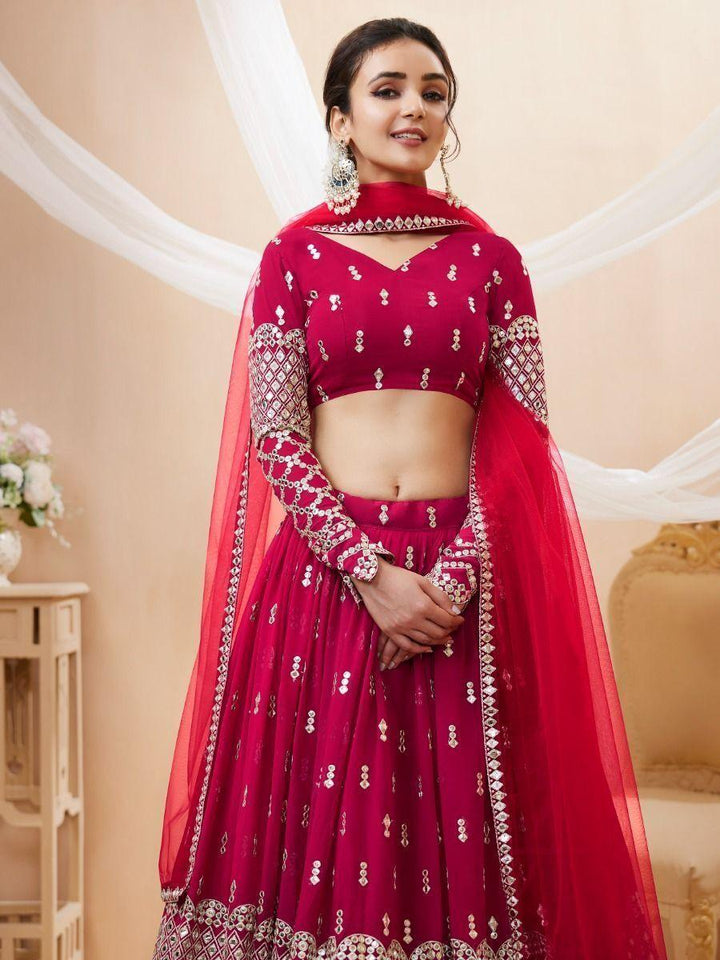 Hot Pink Sequins Georgette Wedding Wear Lehenga Choli