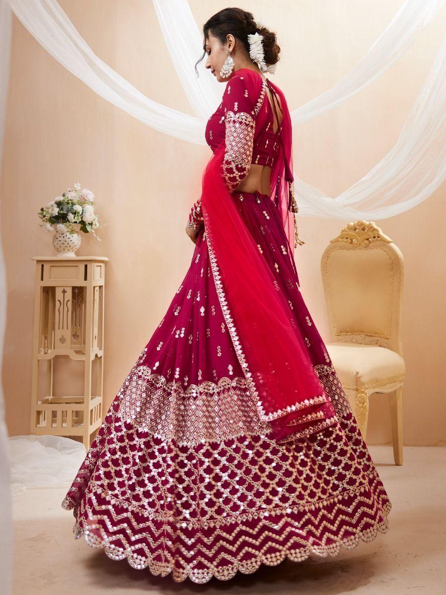 Hot Pink Sequins Georgette Wedding Wear Lehenga Choli