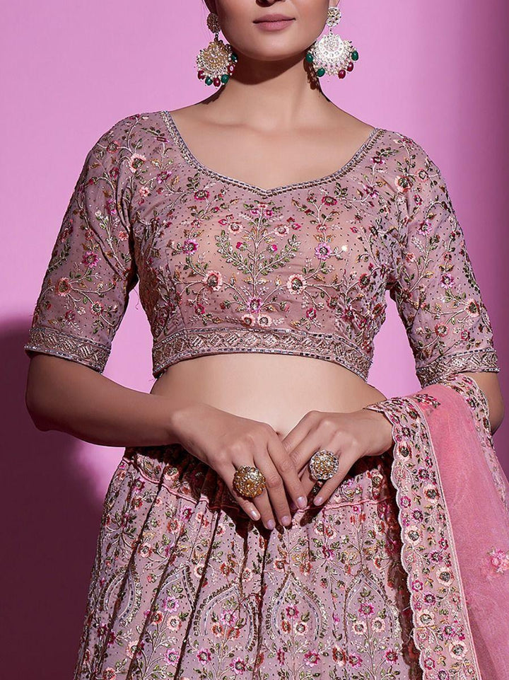 Peach Embroidered Georgette Wedding Wear Lehenga Choli