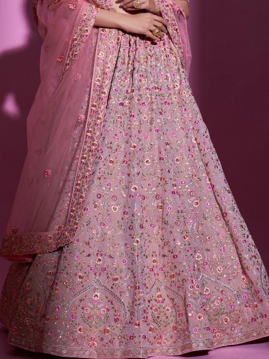 Peach Embroidered Georgette Wedding Wear Lehenga Choli