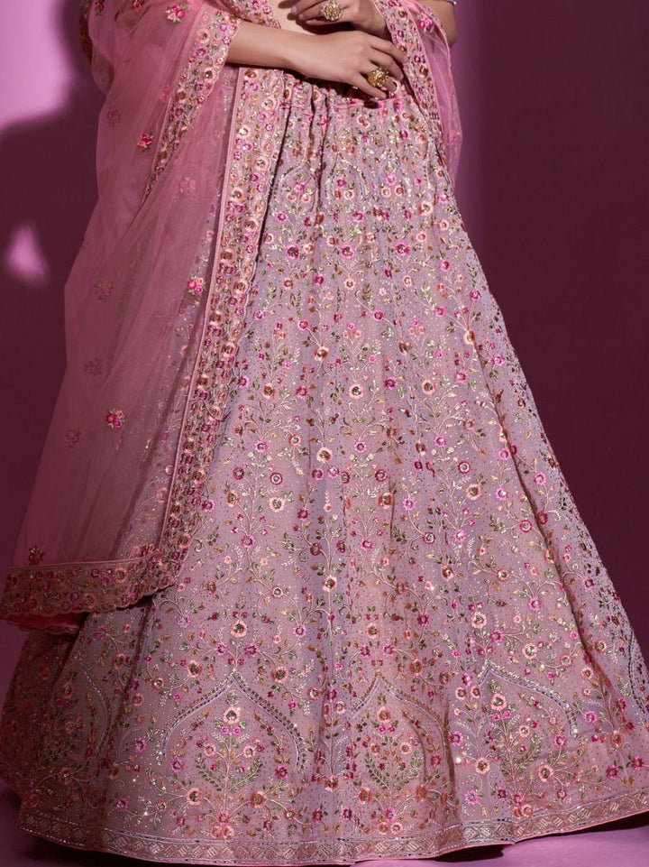 Peach Embroidered Georgette Wedding Wear Lehenga Choli