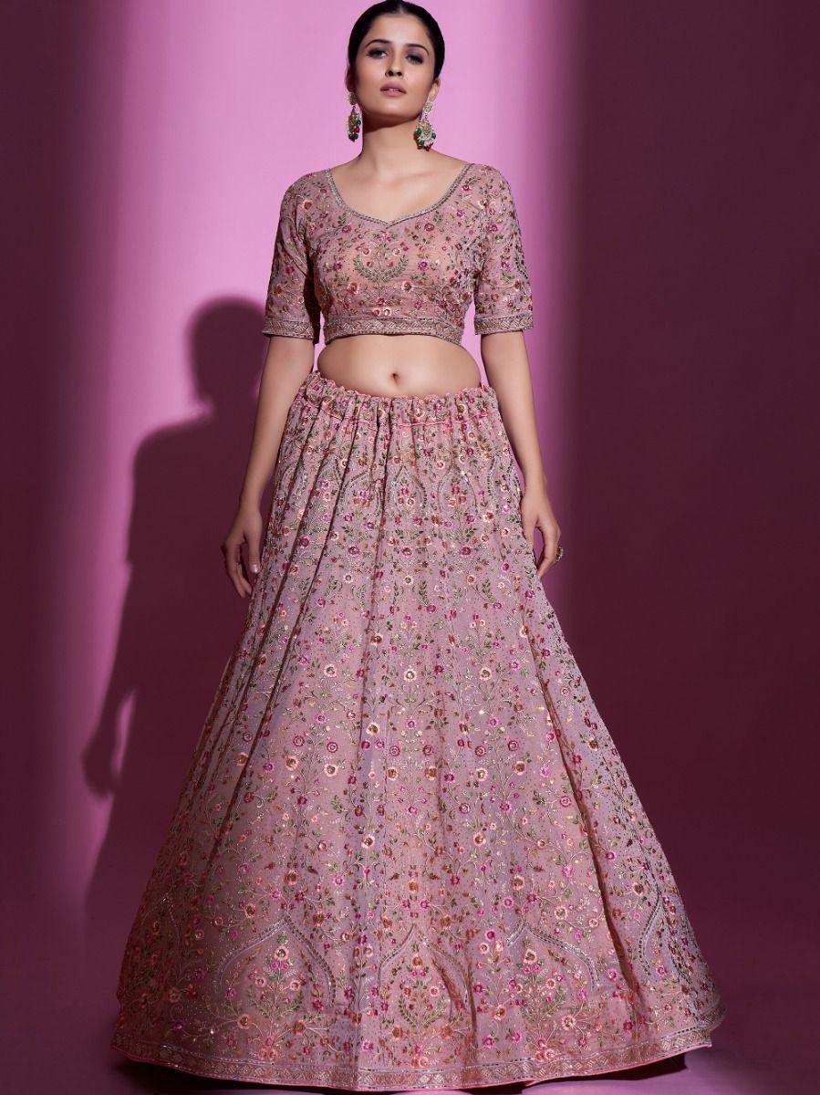 Peach Embroidered Georgette Wedding Wear Lehenga Choli