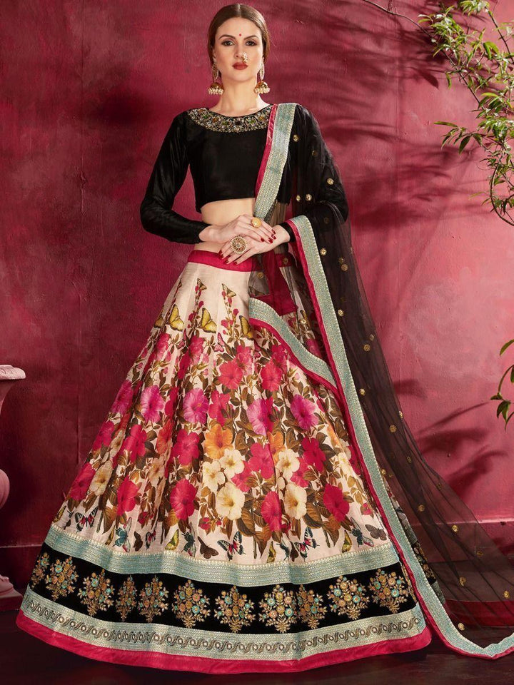 Floral Print Banglori Silk Reception Wear Lehenga Choli