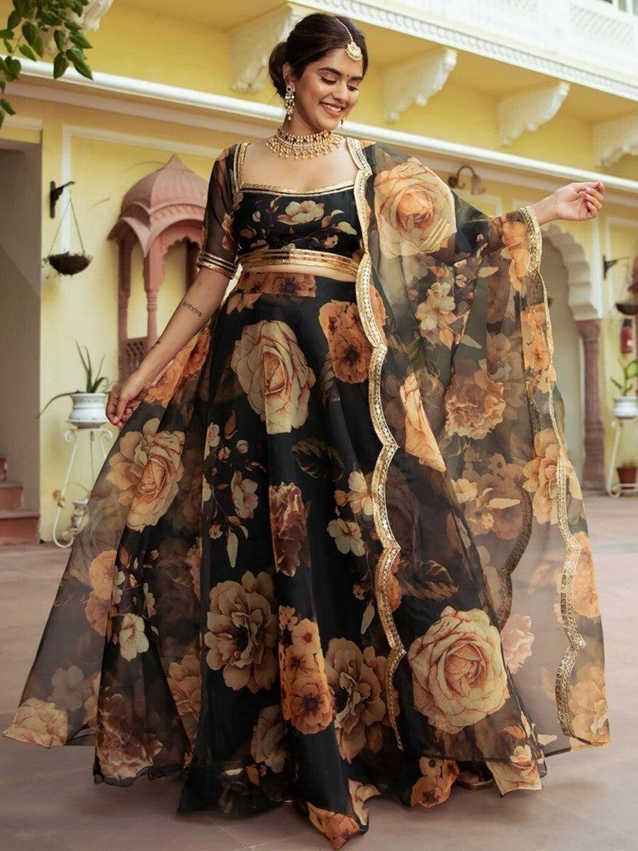 Black Printed Semi Stitched Traditional Lehenga Choli