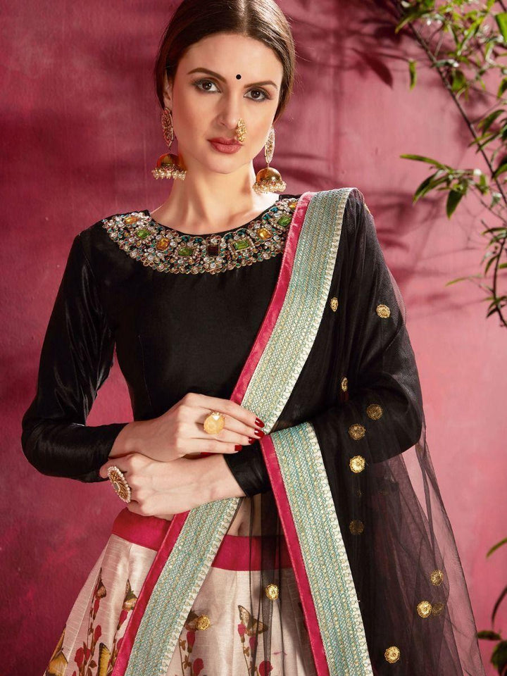 Floral Print Banglori Silk Reception Wear Lehenga Choli